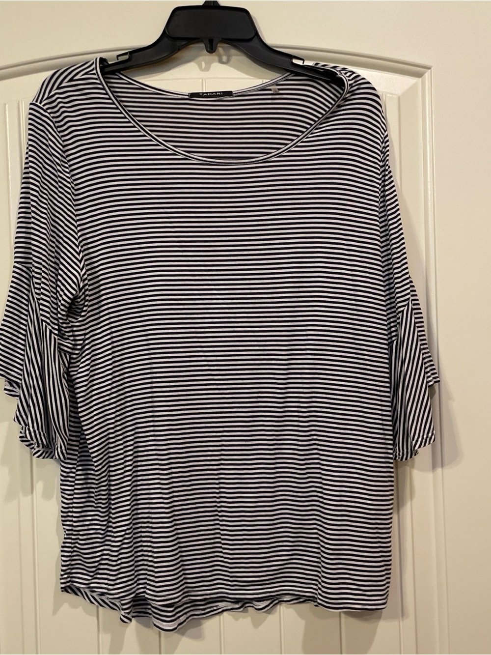 Tahari Black & White Striped Scoop Neck Top
